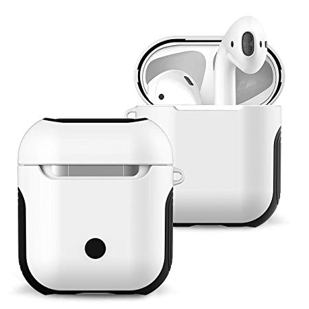 Airpods Case Cover and Skin - Romozi Soft Silicone Case and Hard Cover Dual Layer Ultra Hybrid Air Pods Case,Shockproof Drop Proof Equipped Lanyard Compatible Apple Airpods Accessories (White)