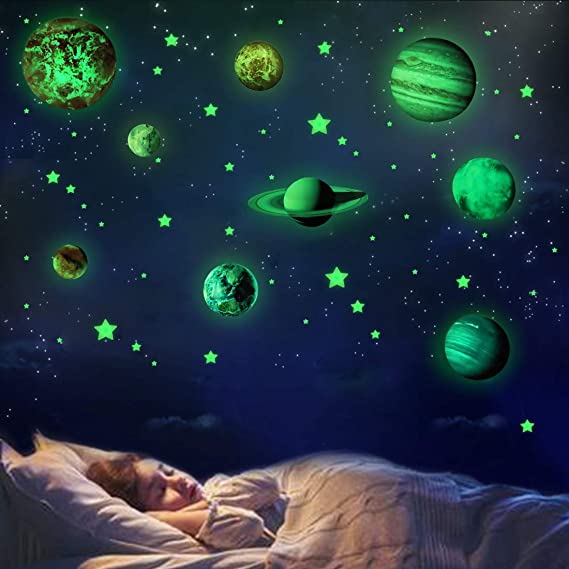 Glow in The Dark Planets Space Stars, Solar System Wall Stickers Birthday Christmas Gifts for Baby Boys Girls Kids Bedroom