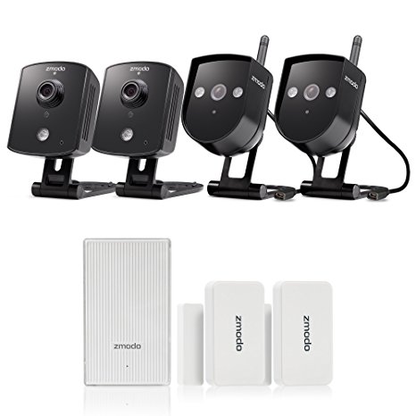 Zmodo Replay 720P HD 2 Indoor & 2 Outdoor Wireless Home Security Cameras with Zmodo Beam Alert and 2 Door/Window Sensors