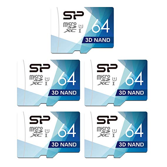 Silicon Power 64GB 5-Pack High Speed MicroSD Card with Adapter