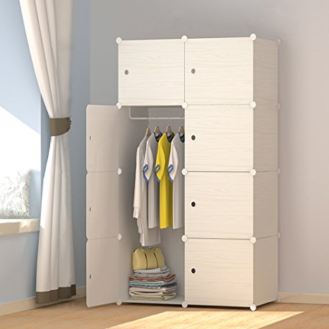 MEGAFUTURE Wood Pattern Portable Wardrobe for Hanging Clothes, Combination Armoire, Modular Cabinet for Space Saving, Ideal Storage Organizer Cube for books, toys, towels (8-Cube)