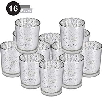 ERYTLLY Tealight Candle Holder Tealight Votive Candle Holder Mercury Glass Votives Votive Holder Glass Mercury Glass Votive Candle Holders Votive Holder Mercury Votive Votives (Silver 16 Packs)