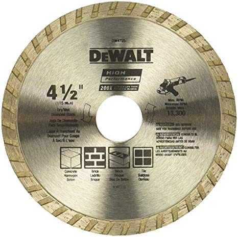 DEWALT DW4725 High Performance 4-1/2-Inch Dry Cutting Continuous Rim Diamond Saw Blade with 7/8-Inch Arbor for Masonry (2-Pack)