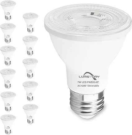 LumStory 12-Pack PAR20 LED Light Bulbs, 3000K Warm White, Dimmable Flood Light Indoor Outdoor, 7W 50W 60W Halogen Replacement 600LM, E26 40 Degree Narrow Spot Light for Recessed Ceiling Lighting