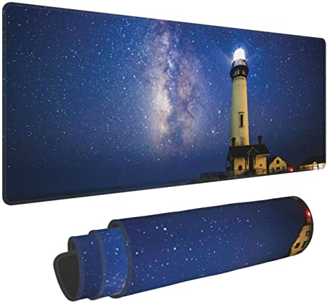 Lighthouse Milky Way Lighthouse Large Mouse Pad 31.5 X 11.8in Long Extended Non Slip Rubber Multipurpose Work Game Office