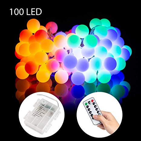 GIGALUMI 10m Globe String Lights Multi-Color 100 LEDs with 8 Modes Remote Control Timer Waterproof Romantic Decoration for Christmas, Bedroom, Wedding, Party, Holidays