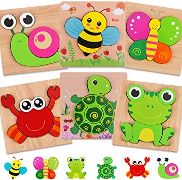 Dreampark Wooden Jigsaw Puzzles, 6 Pack Animal Puzzle Games for Toddlers Kids 1 2 3 Years Old Preschool Educational Toys for Boys and Girls Ages 1-3