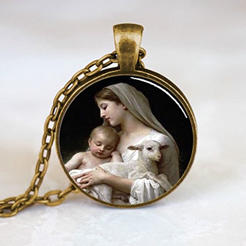 Nativity Virgin Mary Pendant, Christmas Pendant , Religious Necklace , Bronze (PD0536BR)