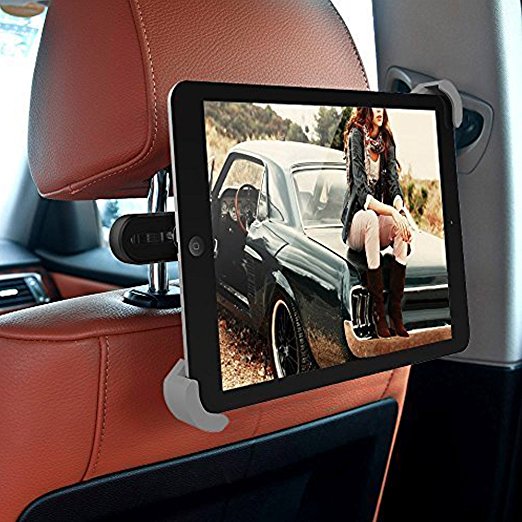 iPad Car Holder - MEMTEQ Tablet Headrest Mount Car Back Seat Holder With 360 Degree Rotation Tablet Car Holder for iPad Mini, iPad Air, 7 - 10.1 Inch Tablets, Travel Kit (Black and Grey)