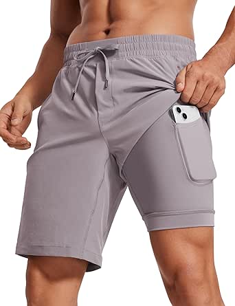 CRZ YOGA Men's 2 in 1 Running Shorts with Liner - 9'' Quick Dry Workout Sports Athletic Shorts with Pockets