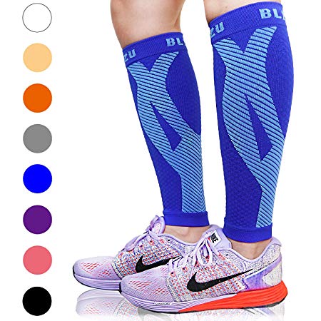 BLITZU Calf Compression Sleeve Leg Performance Support Shin Splint & Calf Pain Relief. Men Women Runners Guards Sleeves Running. Improves Circulation Recovery