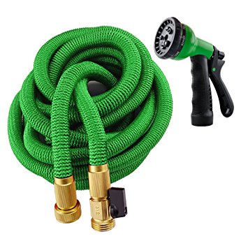 Expanding Garden Hose, Expandable Garden Hoses from HOMCA with Spray Nozzle,Strongest TPS,Solid Brass Connector Fitting(100FT, Green)