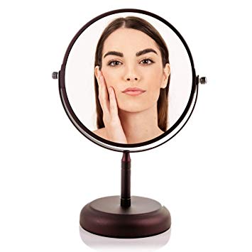 Ovente Round Tabletop Vanity Mirror, 7 Inch, Dual-Sided with 1x/5x magnification, Antique Bronze (MNLDT70ABZ1X5X)