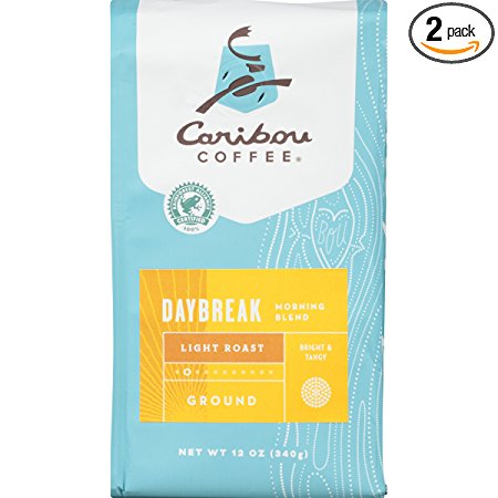 Caribou Coffee, Daybreak Morning Blend, Ground, 12 oz. (2 Pack), Breakfast Blend of Light Roast Coffee Beans from the Americas & East Africa, Bright Body with A Smooth Finish; Sustainable Sourcing