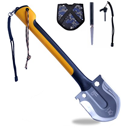 BANG TI Portable 10 in 1 Utility Shovel LightWeight Camping Tool w/ Multi Fishing Knife and Fire Starter