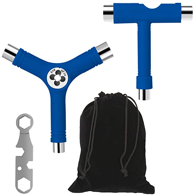 Sonku Blue All-in-One Skateboard Tool, Multifunctional Portable Skateboard T-Tool and Y-Tool Accessory with Screwdriver Wrench Storage in A Bag