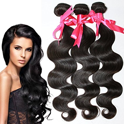 100% Brazilian Body Wave Human Virgin Hair Remy Hair Extensions Weft Weave Natural Color 3 Bundles/lot, 300g Total (100g Each) Grade 6A (18" 20" 22")