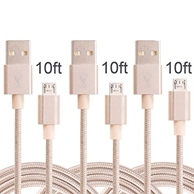 Xcords Braided Micro USB,3Pack 10ft Premium Nylon Braided Micro USB Cable High Speed USB 2.0 A Male to Micro USB