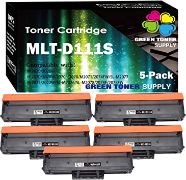 (5-Pack) Compatible MLT-D111S D111S Toner Cartridge 111S Used for Samsung Xpress M2020 M2020W M2022 M2022W M2024 M2026 M2070 M2070W M2078 Printer, by GTS