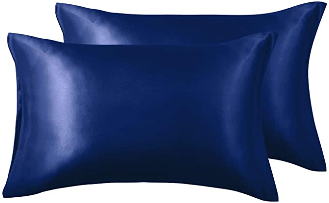 Love's cabin Silk Satin Pillowcase for Hair and Skin (Navy Blue, 20x30 inches) Slip Pillow Cases Queen Size Set of 2 - Satin Pillow Covers with Envelope Closure