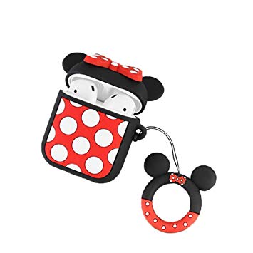 AKXOMY for Airpods Case Cover, Cute Cartoon Mouse case Design with Keychain Protective Silicone Anti-Lost Dust-Proof & Shock Resistant (Minnie-A)