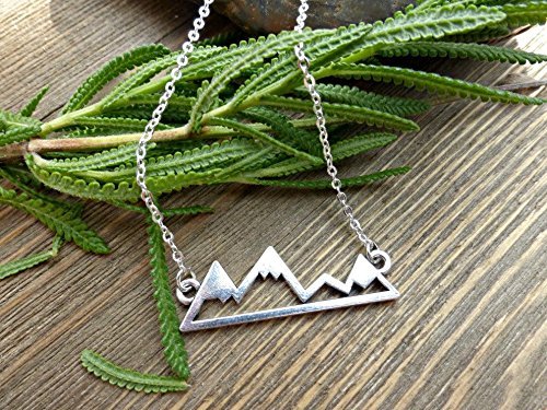 Mountain metal silver pendant with silver chain necklace. Nature, woodland, hiker, bohemian jewelry. Handmade jewelry, jewellery. Lightweight simple necklace.