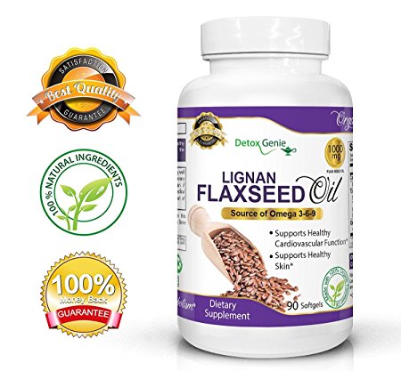 Organic Lignan Flax Seed Oil 90 1000mg Softgels Omega 3 and Omega 6 for Men & Women 3 Month Supply