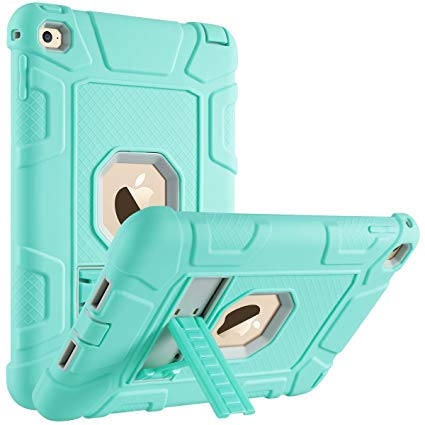 ULAK iPad Mini 4 Case, Mini 4 Case, Three Layer Heavy Duty Shockproof Protective Case for Apple iPad Mini 4 7.9 inch 2015 Release Tablet with Kickstand (Green/Grey)