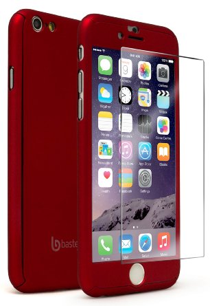 iPhone 6, 6s, Bastex Full Body Slim Fit Ultra Thin Light Weight Hard Snap-On Case with Tempered Glass Screen Protector for Apple iPhone 6, 6s 4.7" - Red