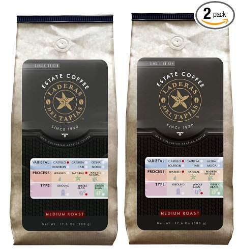 Laderas del Tapias Colombia Estate Coffees - Whole Bean, 100% Single Origin Specialty Coffees - Grown and Produced in Colombia (Castillo Value Pack - Natural)