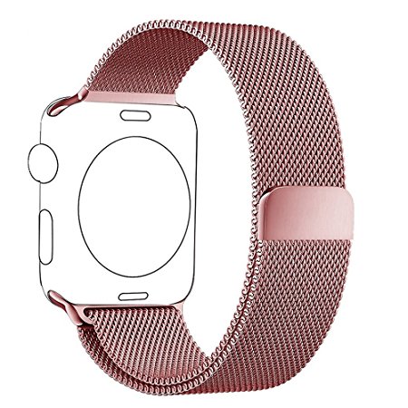 Apple Watch Band Series 1 Series 2, PUGO TOP® 38mm Rose Gold Magnetic Milanese Loop Stainless Steel Bracelet Strap Replacement Wrist Band for Apple Watch Sport & Edtion (38mm Rose Gold)