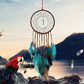 Dream Catcher ~ Handmade Traditional Feather Wall Hanging Home Decoration Decor Ornament Craft (Green and Brown) 5.1" Diameter 19.6" Long