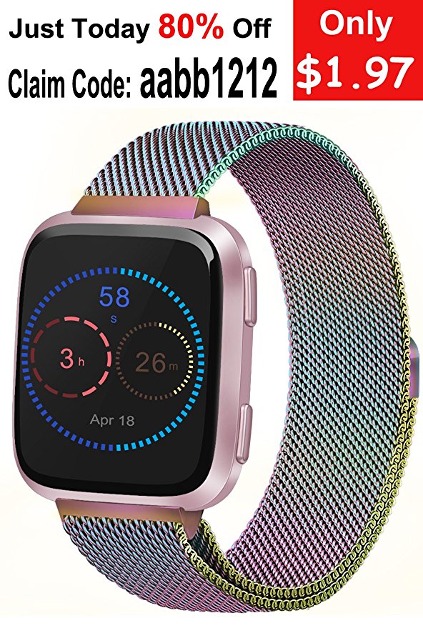 Vancle For Fitbit Versa Bands, Stainless Steel Milanese Mesh Loop Metal Replacement Wristbands with Magnet Lock for Fitbit Versa