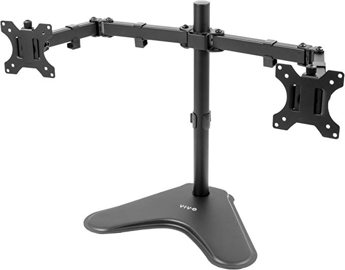 VIVO Full Motion Dual Monitor Free-Standing Desk Stand VESA Mount with Articulating Double Center Arm Joint | Holds 2 Screens up to 30 inches (STAND-V102F)