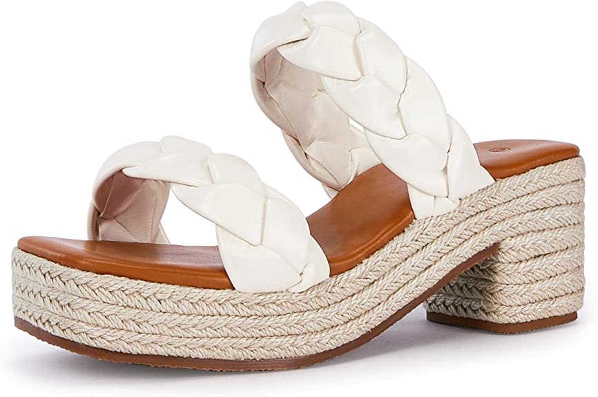 FISACE Womens Summer Espadrilles Platform Wedge Sandals Braided Open Toe Slip On Slide Sandals