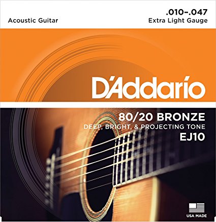 D'Addario EJ10 80/20 Bronze Extra Light  (.010-.047) Acoustic Guitar Strings