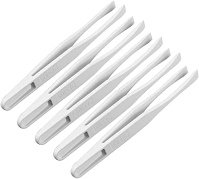 uxcell White Plastic Flat Tip Anti-static Tweezers 4.7 Inch Length 5pcs