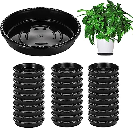 Amyhill 50 Pack 6 Inch Plant Saucers for Indoors Plastic Plant Drip Trays Sturdy and Durable Flower Pot Saucers Round Plant Water Tray for Indoor Outdoor Garden Planter, Black