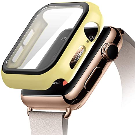 Compatible for Watch Case with Built-in Tempered Glass Screen Protector, Slim Guard Shock-Proof Bumper Full Coverage Hard Protective Cover Replacement with Watch Series 1/2/3/4/5
