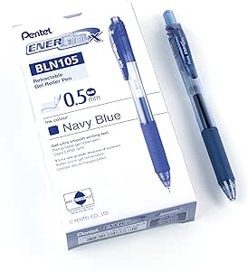 Pentel EnerGel X Retractable Liquid Gel Rollerball Pen, 0.5mm Fine Needle Point, Navy, Box of 12