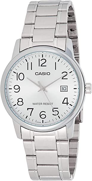 Casio #MTP-V002D-7B Men's Standard Analog Stainless Steel Date Silver Dial Watch