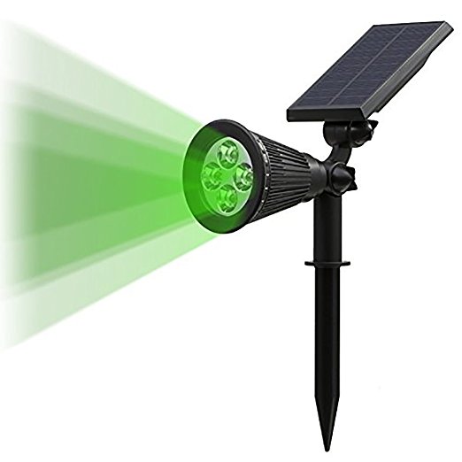 T-SUN LED Solar Spotlights ,4 LEDs Waterproof Solar Powered Security Garden Lights,Auto-on At Night/Auto-off By Day, 180 Angle Adjustable for Patio,Tree,Deck,Outdoor (Green)