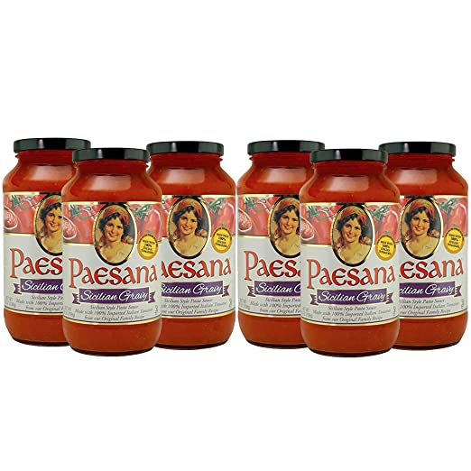 Paesana Traditional Sicilian Gravy Pasta Sauce — Gluten Free, Vegan Friendly and made with 100% Imported Italian Tomatoes - Packed in the USA, 25 oz (6 Pack)