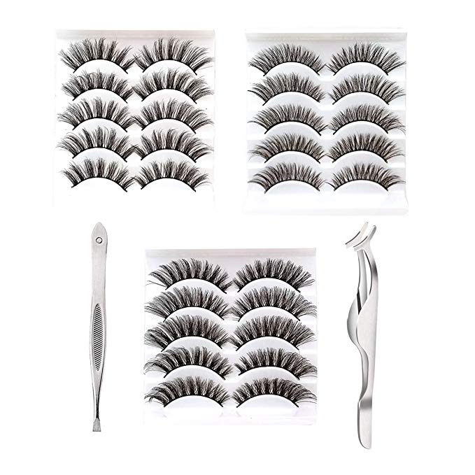 15Pairs 3Styles False Eyelashes 3D Handmade Fake Eyelashes, 3D Fake Lashes with Natural Round Look, Synthetic Fiber Material Cruelty-Free Reusable False Lashes with Eyelash Applicator