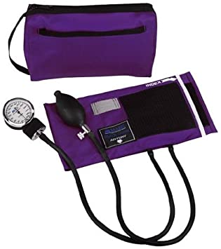 MABIS MatchMates Aneroid Sphygmomanometer Manual Blood Pressure Monitor Kit with Calibrated Nylon Cuff and Carrying Case, Professional Quality, Purple