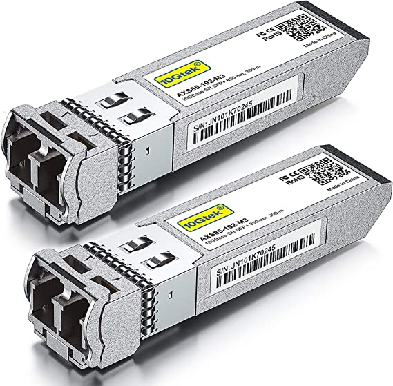 [2 Pack] 10G SFP  SR Multimode Fibre Module- 10GBase-SR LC Transceiver Compatible for Cisco SFP-10G-SR, Meraki MA-SFP-10GB-SR, Mikrotik S 85DLC03D, Ubiquiti, Netgear, Zyxel, Qnap, Synology, D-Link