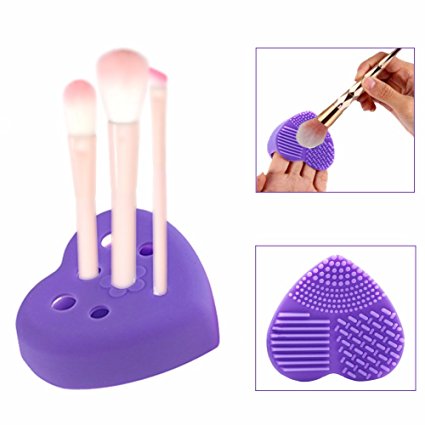 Makeup Brush Cleaner Heart-shaped Brush Egg Finger Glove Hand Washing Scrubber Silicone Cosmetic Cleaning Tools(Purple)