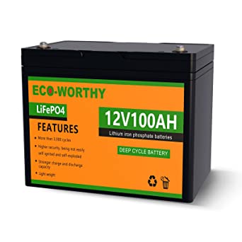 ECO-WORTHY 12V 100Ah LiFePO4 Lithium Iron Phosphate Battery Deep Cycle Rechargeable Battery with Built-in BMS, 3000  Life Cycles, Perfect for RV, Marine, Trolling Motor, Solar System,Golf Carts, Home