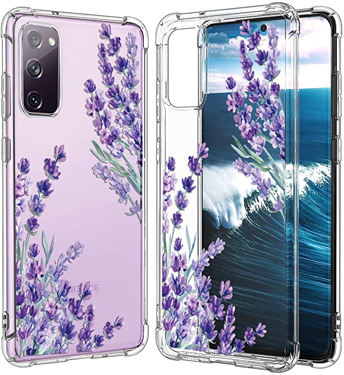 LUOLNH Galaxy S20 FE Case,Samsung Galaxy S20 FE Case with Flower,Slim Shockproof Clear Floral Pattern Soft Flexible TPU Back Cover for Samsung Galaxy S20 FE 5G/4G(Lavender)