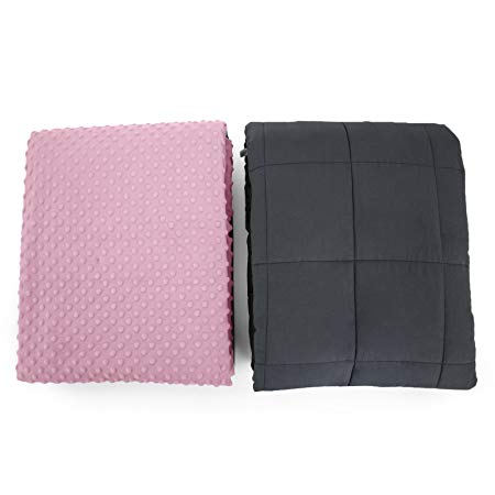 BestEquip Weighted Blanket 60”x80”,15Lbs Premium Removeable Cotton Cover for Adult Size Kids Therapy for People with Stress Anxiety ADHD Autism Insomina Sleep Gravity (Pink Gray)
